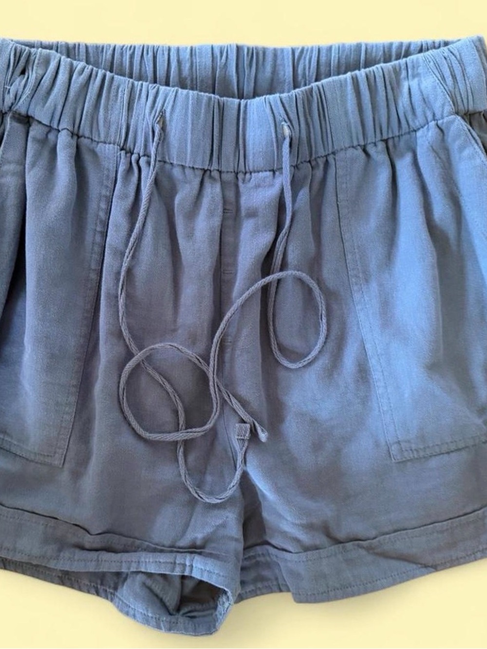 Lily Lavender-Blue Drawstring Linen Athletic Shorts